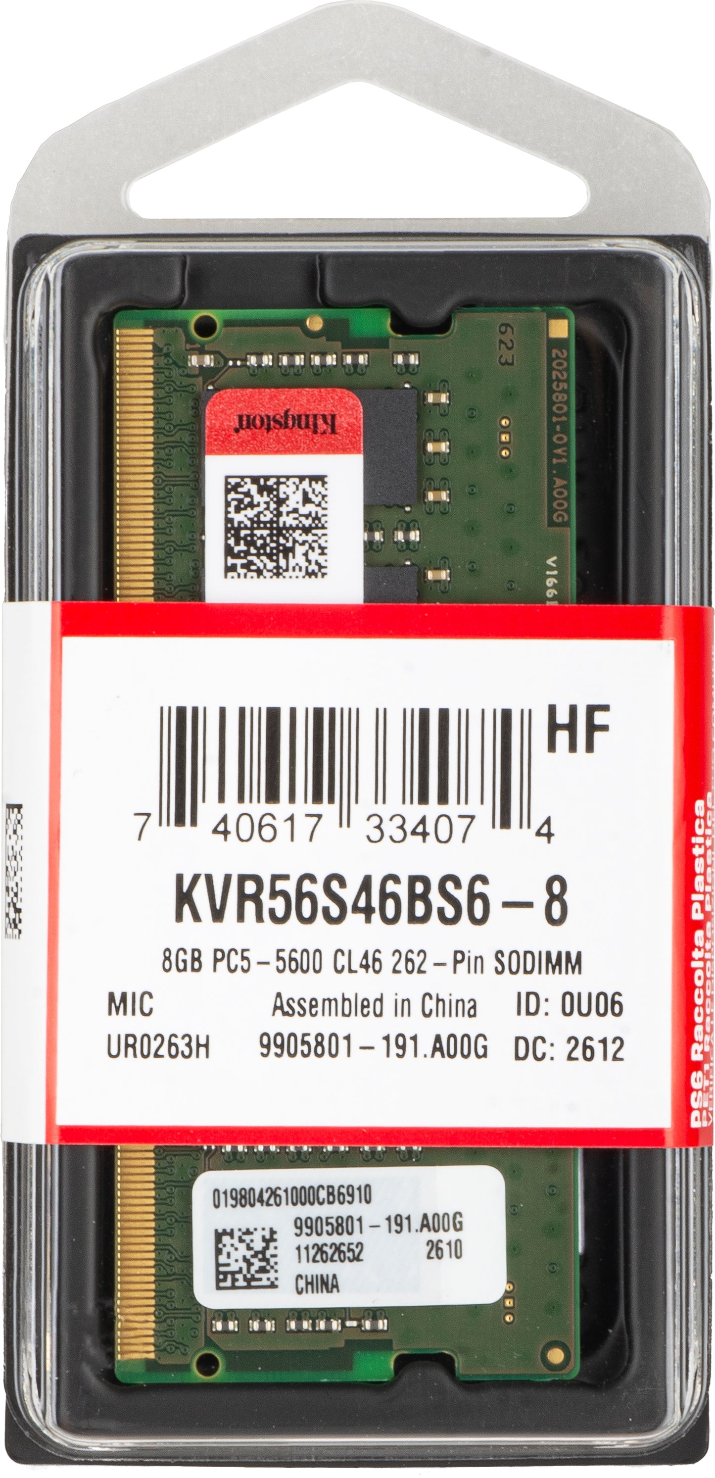 Kingston RAM Memory, DDR5 SODIMM, 8GB, 5600MHz KVR56S46BS6-8