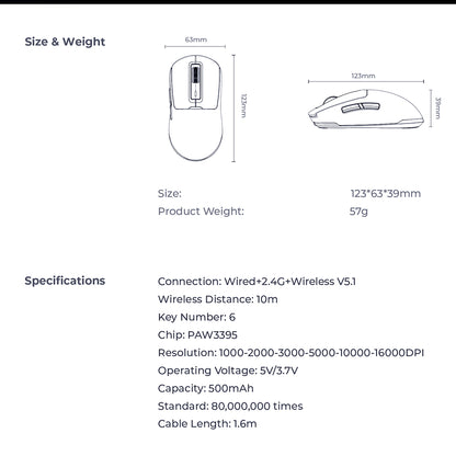 HAVIT MS969WB Wireless Gaming Mouse, RGB, 1000DPI - 16000DPI, Black