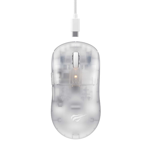 HAVIT MS970WB Pro Wireless Gaming Mouse, 800DPI - 12000DPI, BT / Wi-Fi / Wired, White Transparent