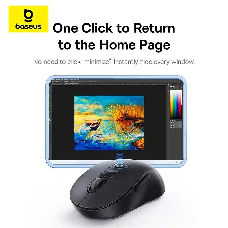 Wireless Mouse Baseus F02, 1600DPI, BT / Wi-Fi, Black B0203203