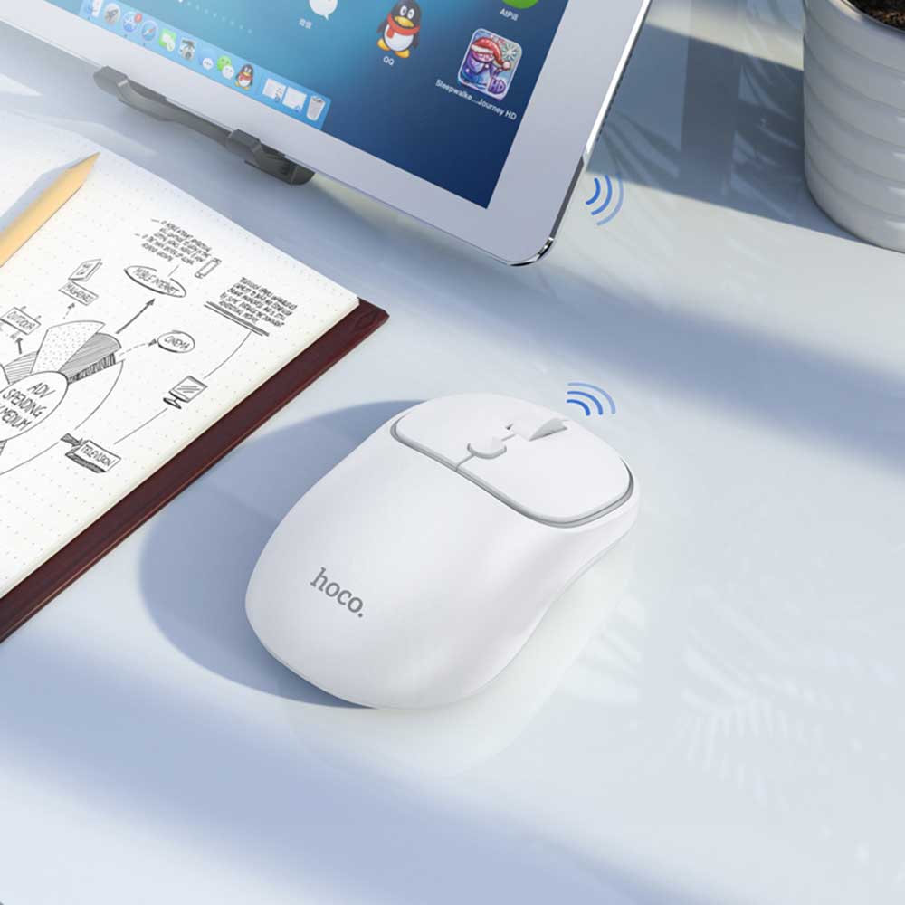 HOCO GM25 Wireless Mouse, 1600DPI, BT / Wi-Fi, White