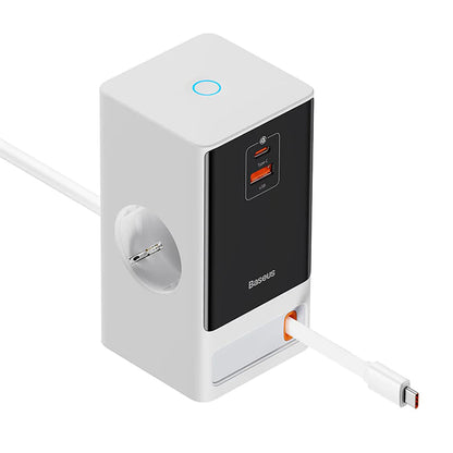 Baseus PowerCombo Extension Cord, 1 x Schuko - 1 x USB-A - 2 x USB-C, White PSLR000602