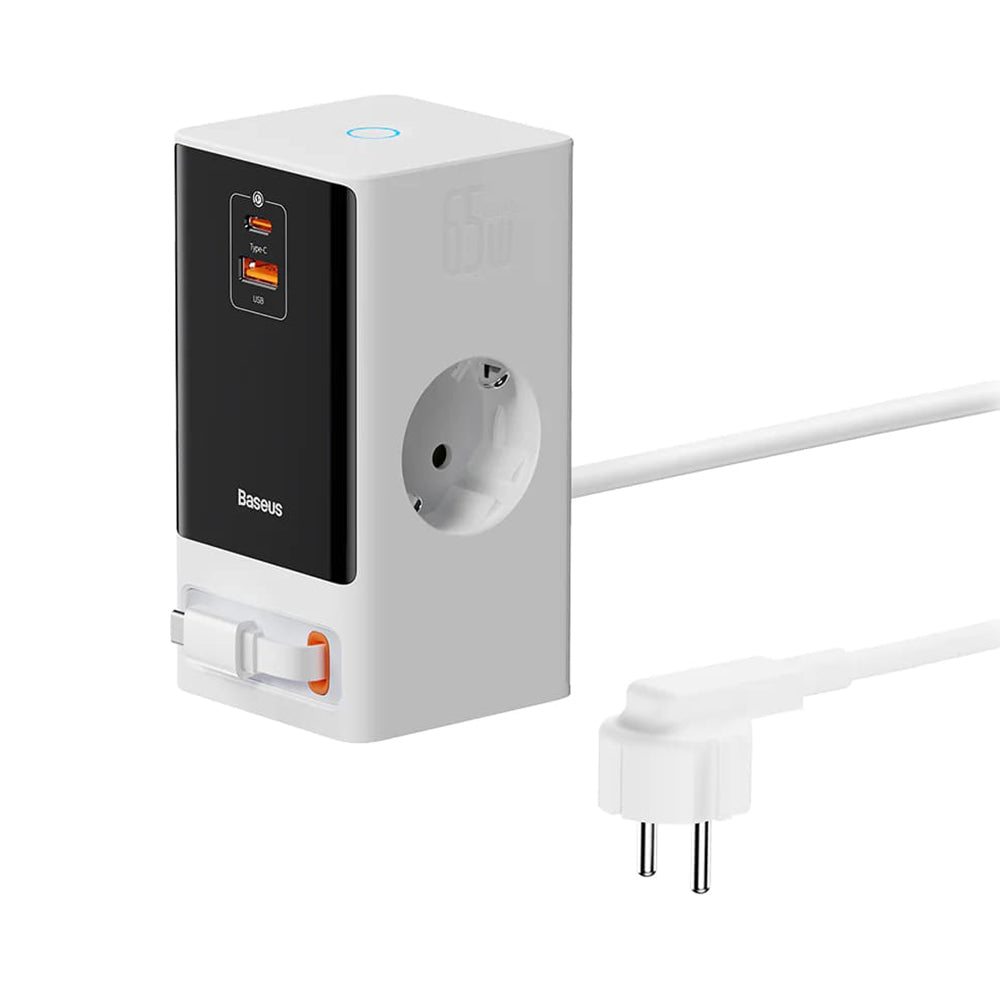 Baseus PowerCombo Extension Cord, 1 x Schuko - 1 x USB-A - 2 x USB-C, White PSLR000602