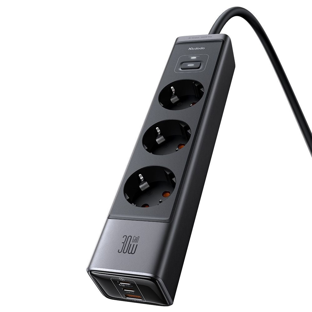McDodo CH-0620 Extension Cord, 3 x Schuko - 1 x USB-A - 2 x USB-C, Black