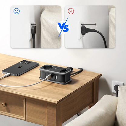 Orico APP Extension Cord, 1 x Schuko - 1 x Socket - 2 x USB-A - 1 x USB-C, Black Gray