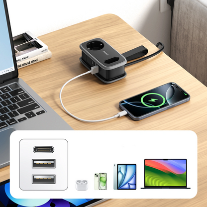 Orico APP Extension Cord, 1 x Schuko - 1 x Socket - 2 x USB-A - 1 x USB-C, Black Gray