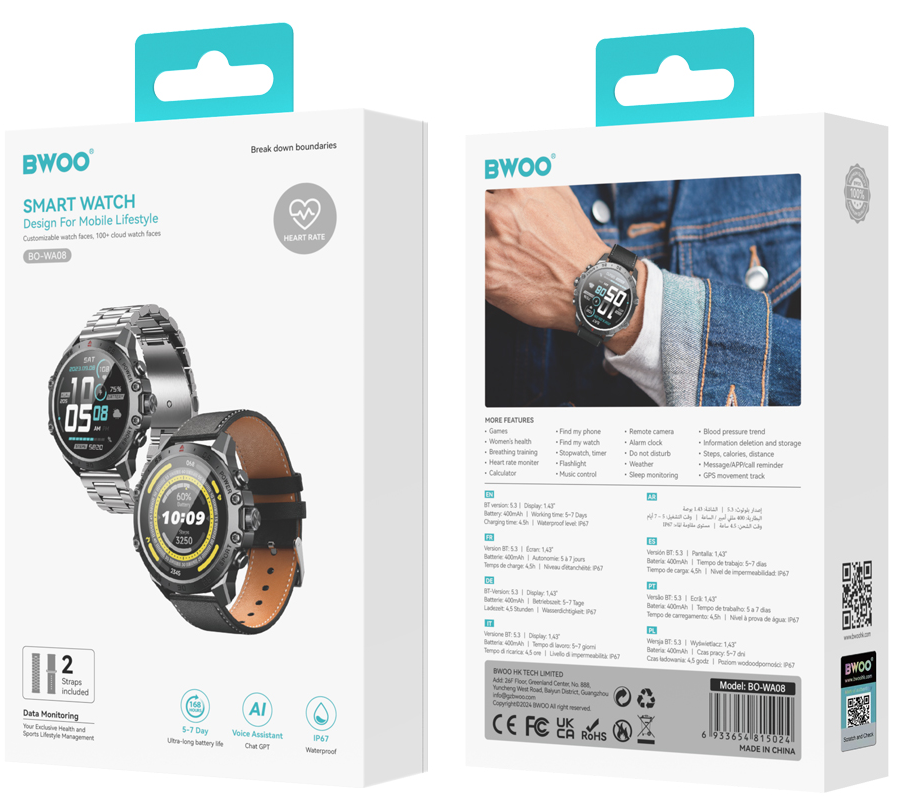 Smartwatch BWOO WA-08, Black