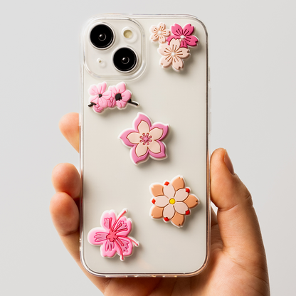 3D OEM Pink Blossom Sticker for Phone / Tablet Case, Set of 5, Multicolor