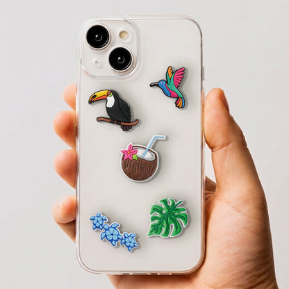 3D OEM Tropical Birds Sticker for Phone / Tablet Case, Set of 5, Multicolor