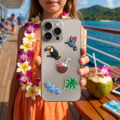 3D OEM Tropical Birds Sticker for Phone / Tablet Case, Set of 5, Multicolor