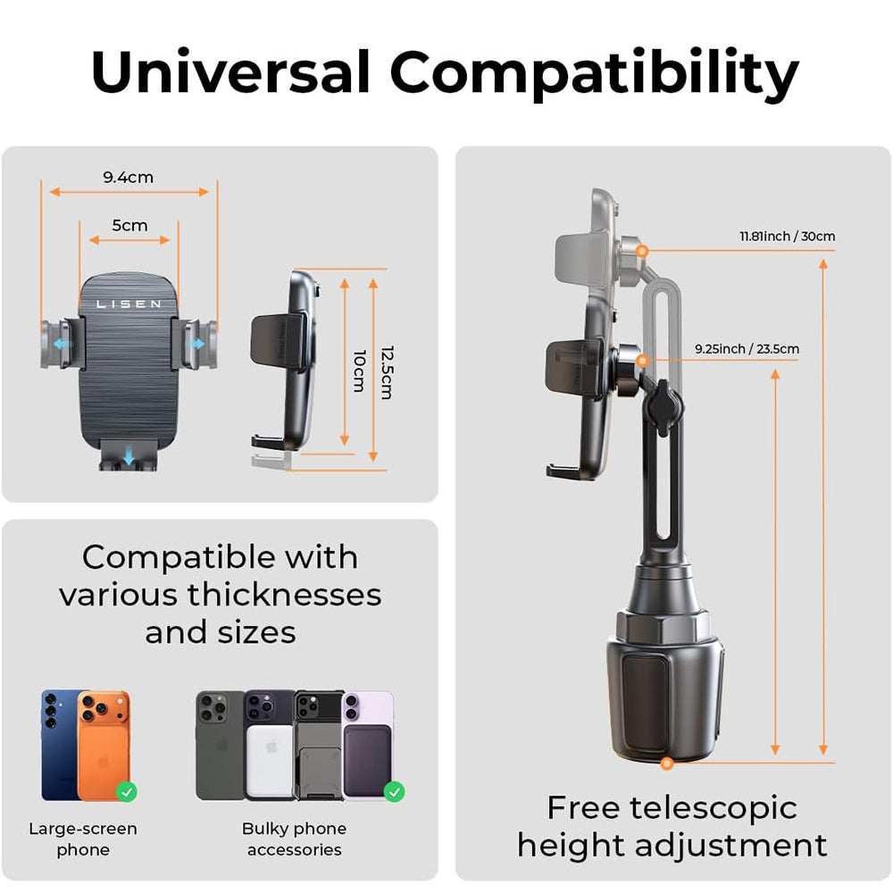 Lisen Car Holder for Phone / Tablet, 4.5inch - 12.9inch, Black YL0223070048