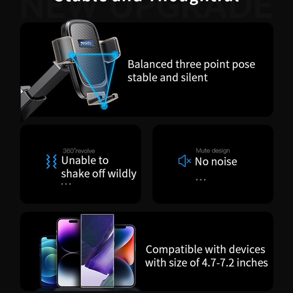 Yesido C262 Car Holder, 4.7inch - 7.2inch, Black