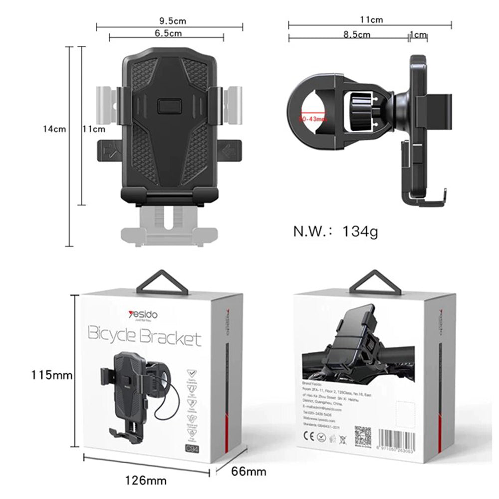 Yesido C94 Bicycle Holder, 4inch - 6.5inch, Black