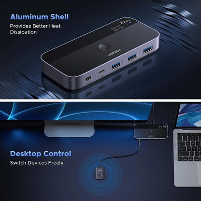 UGREEN CM691 USB Switch (45784), 3 x USB-A 3.2 - 1 x USB-C - 1 x miniUSB, Black